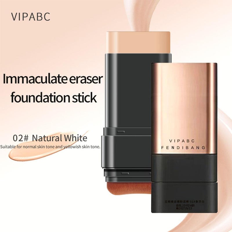 Double-ended foundation stick with brush, moisturizing and lightweight foundation, long-lasting and non-transferable, eraser-style foundation stick.